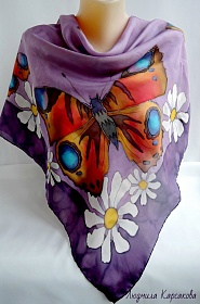 Silk shawl "Summer of chamomiles"